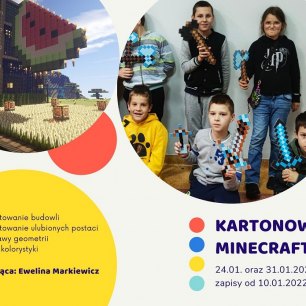 Plakat KARTONOWY  MINECRAFT – bezpłatne warsztaty kreatywne dla dzieci w wieku 7 – 12 lat