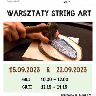 Plakat „StringArt – sztuka sznurka”– warsztaty  z Alicją Karlicką    